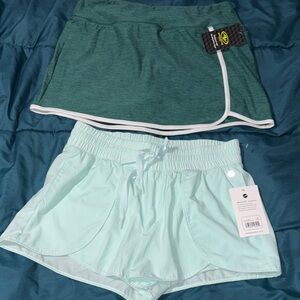 Set of 2-UniPro Mint Shorts & Athletic Works Green Skort both w/ built in thight